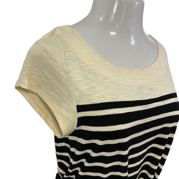 Merona Dress Womens Medium Stripe Belted Coastal Preppy Nautical Black Cream - Picture 9 of 15